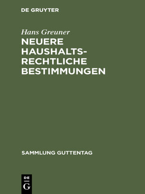 cover image of Neuere haushaltsrechtliche Bestimmungen